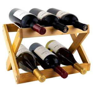 Foldable bamboo countertop wine rack modern wooden 6 bottle wine rack decor